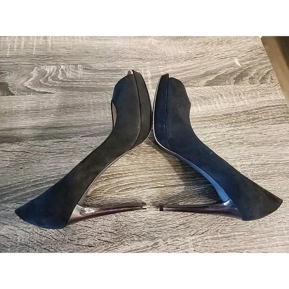 Coach Selma Suede Peep Toe Platform Heels Black Stiletto 4" Sz 7.5 B - Picture 9 of 13